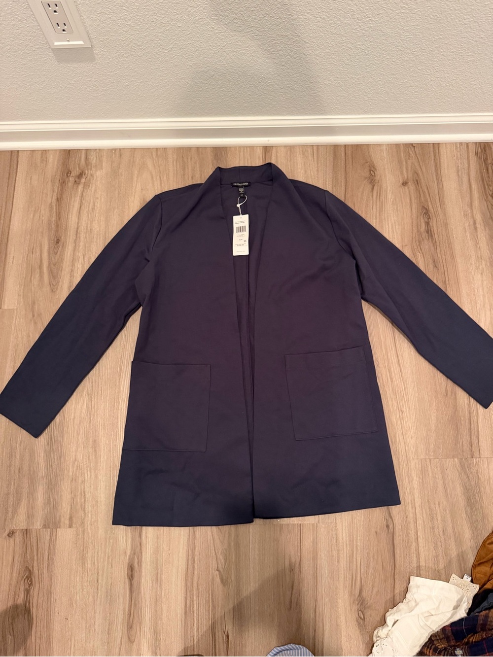 Eileen Fisher Navy Open-Front Long Blazer